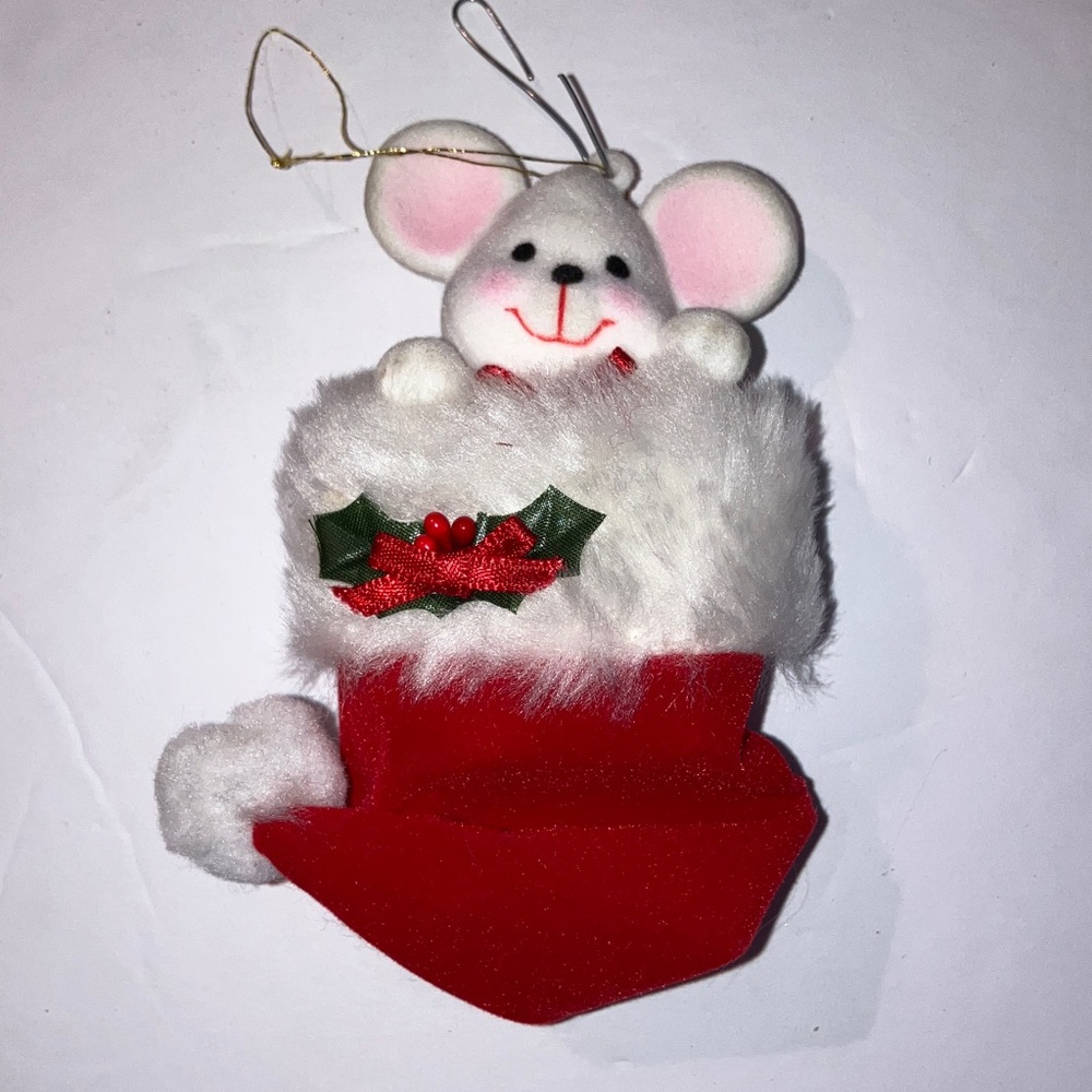 Vintage Avon Peek-a-boo Mouse Red and White Holiday Ornament‎